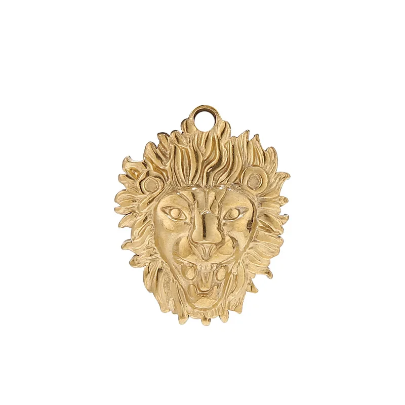 5pcs Stainless Steel Gold Plated 20*26mm Charm Lion Head Shape Pendants for Men DIY Jewelry Exquisite Fashion Punk Findings Gift