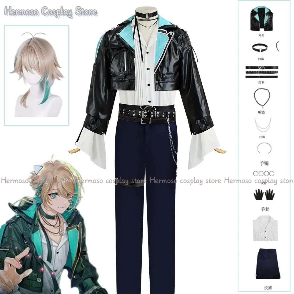 

Виртуальный костюм YouTuber Aza для косплея VTuber, черное пальто из искусственной кожи, униформа, полный комплект, парик для взрослых, мужчин, женщин, взрослых, карнавал, Хэллоуин, костюм