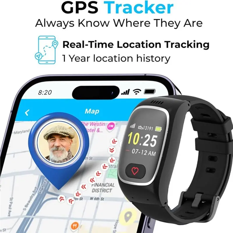 ABJF-Alert Smartband For Seniors No Call Center Auto Fall Detection, GPS Tracking, Heart Rate Monitor With SOS Button