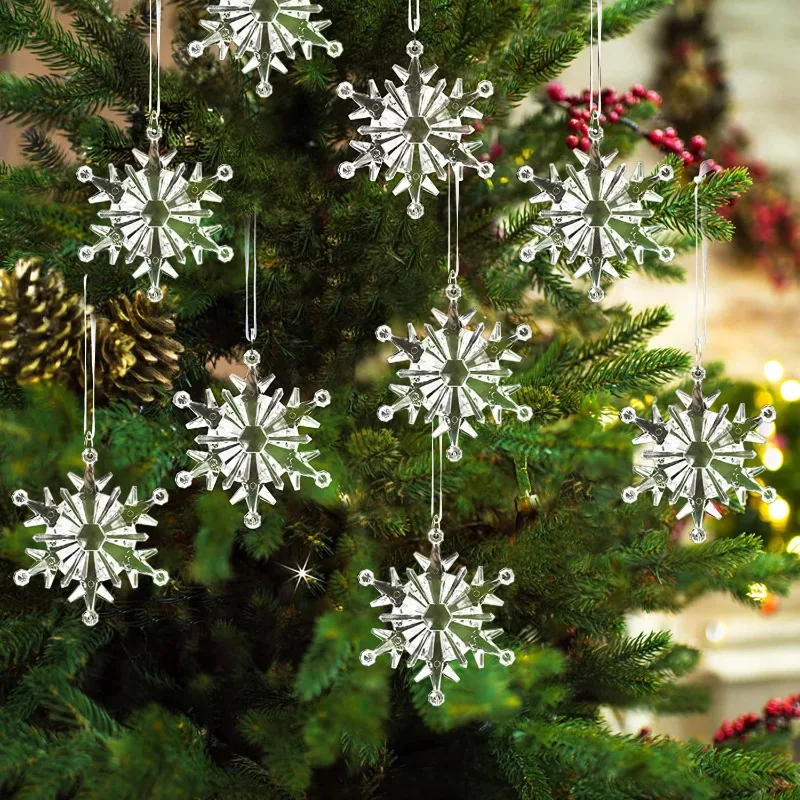 

12pcs Clear Acrylic Snowflake Ornaments Lightweight Hanging Decorations for Christmas Trees and Walls Decor for Festivities