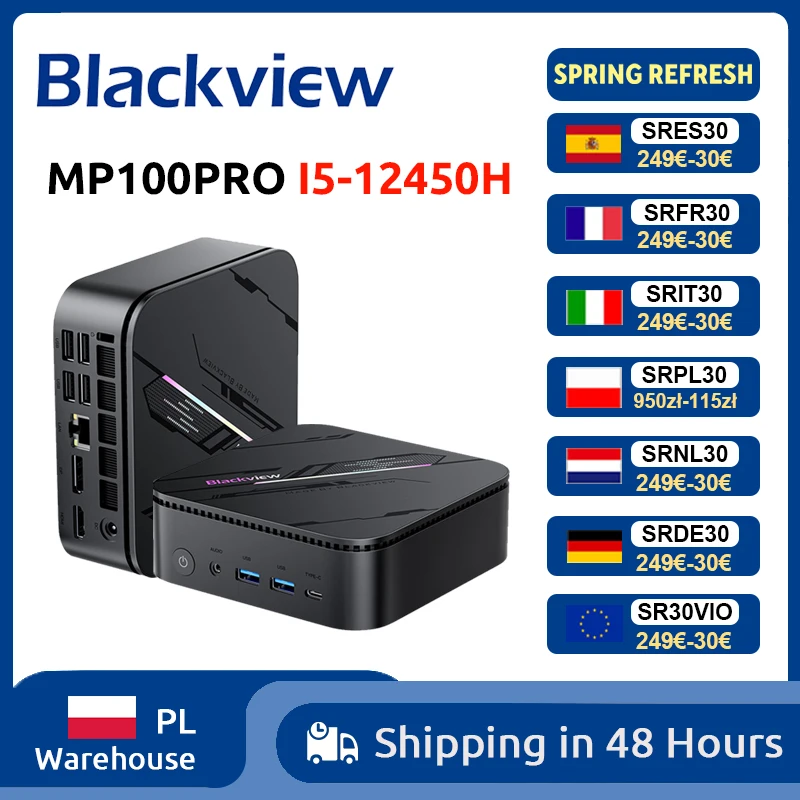 Blackview MP100PRO Intel I5-12450H NOWY Mini PC Windows 11 8-rdzeniowy 12-wątkowy 16GB+512GB / 1TB WiFi 6 Mini Komputer PC BT5.2