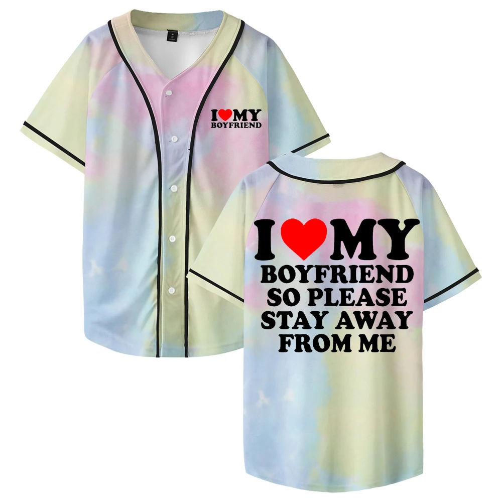 

I Love My Boyfriend I Love My Girlfriend Valentines Baseball Jersey Short Sleeve Button-Down Shirts Women Men Streetwear Tops