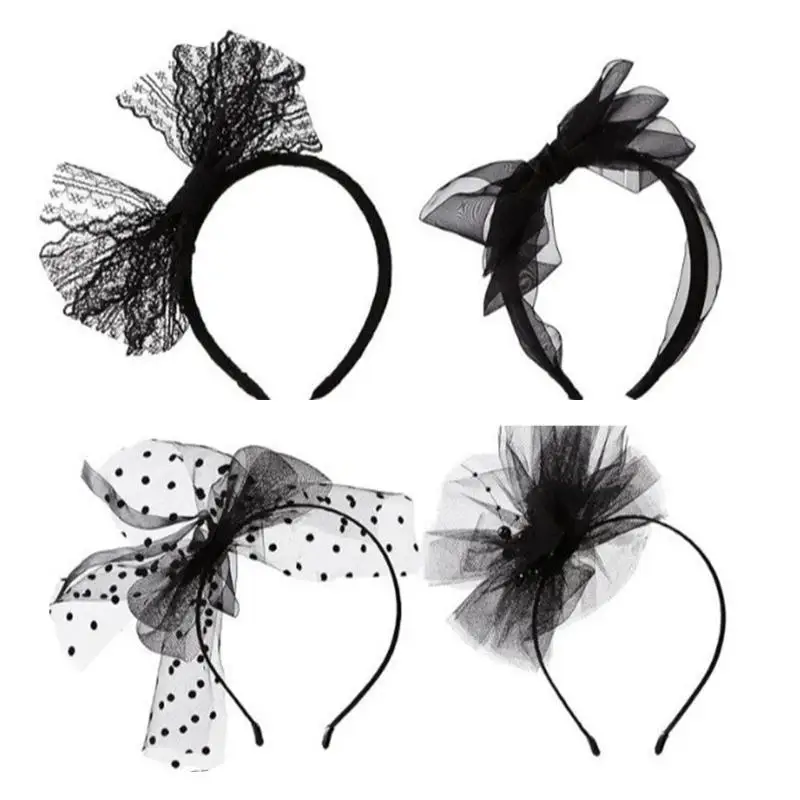 

652F 4pcs Stylish Large Bows Mesh Headbands Comfortable and Practical Hairbands Hair Decoration for Daily Wear and Event