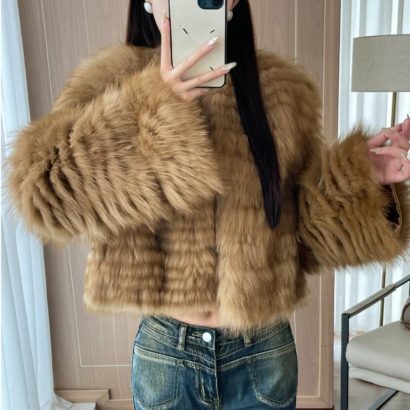 Women's Winter Coat Real Fox Fur Outerwear Female Women's Real Fox Fur Coat Short Fur Jacket Clearance Sales For Woman Clothing