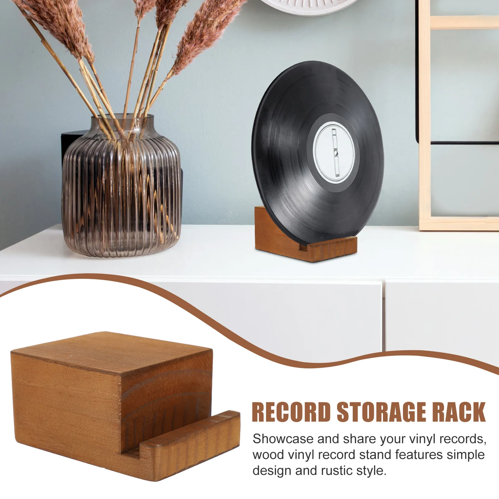 Vinyl Record Storage Holder Solid Wood Rustic Vinyl Record Stand Display Rack Desktop Album Cover Holder Cd Organizer Shelf view 5