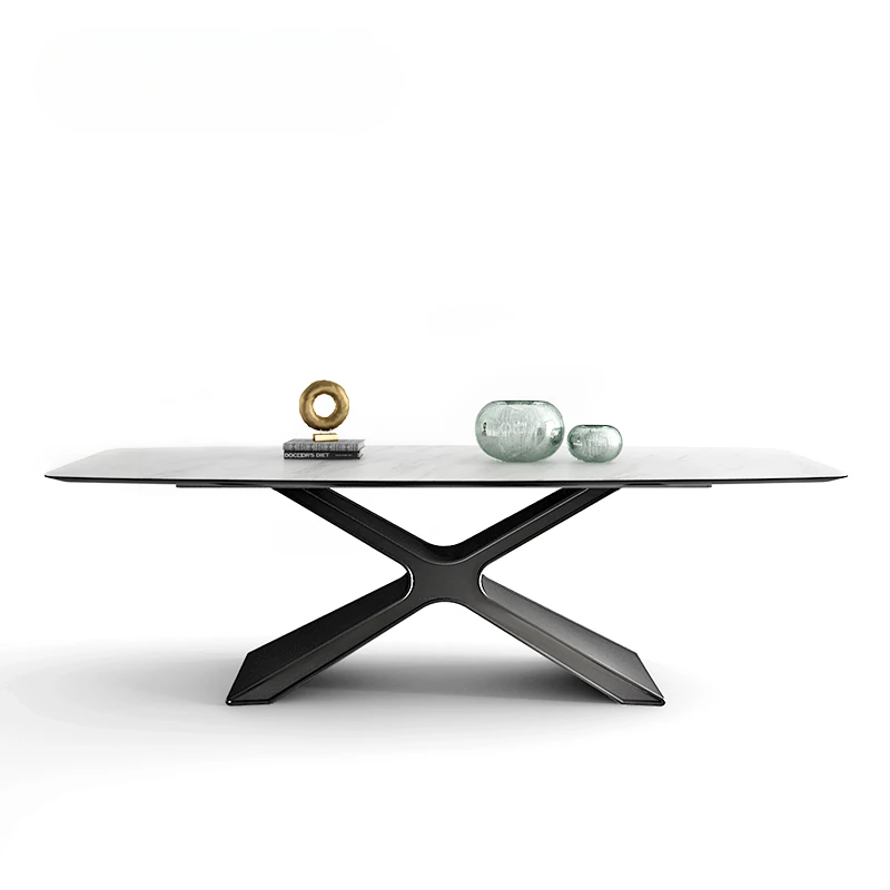 Rock Plate X Shape 3A Carbon Steel Base Modern Minimalist Dining Table