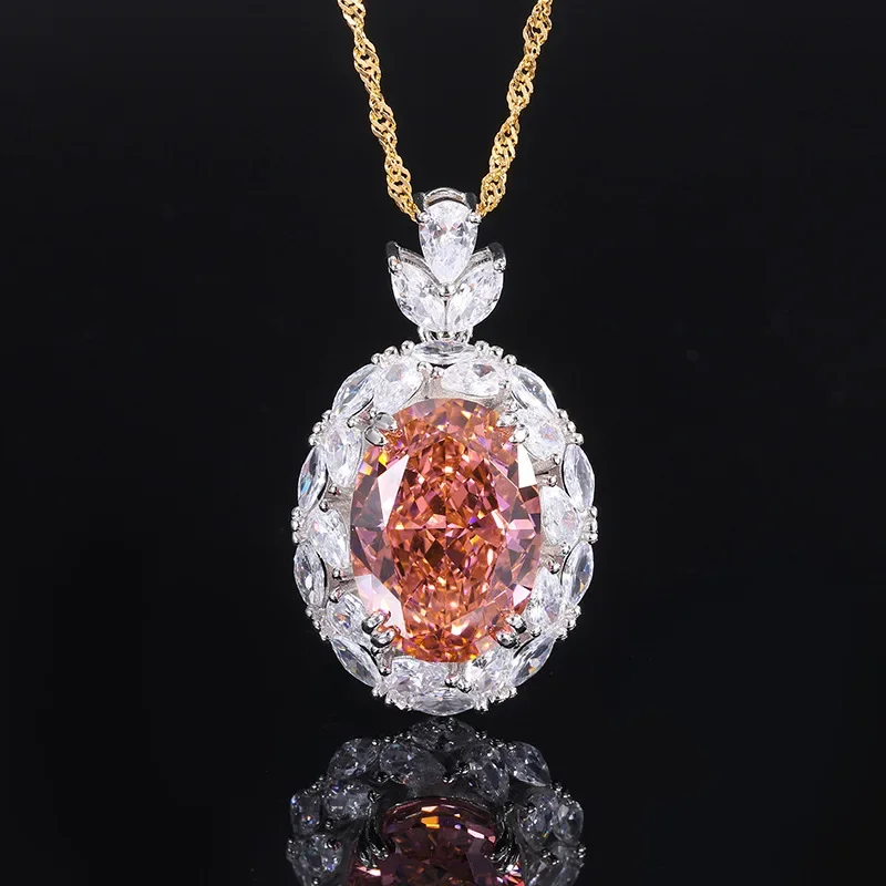 18K Gold Set with PT950 Platinum High Carbon Diamond Padparadscha 13*18 Creative Hollow Fashion Women's Suit