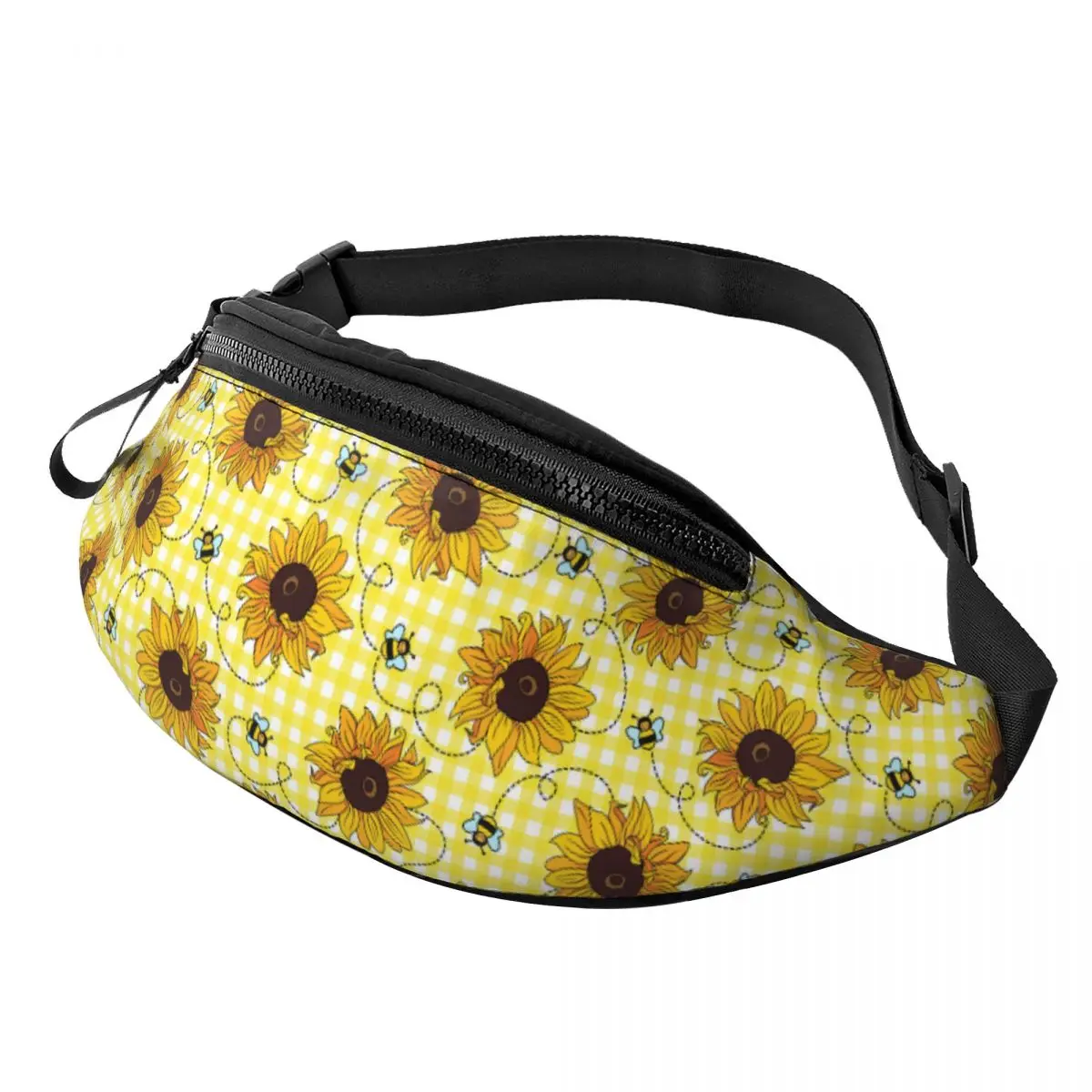 Custom Cute Bees And Sunflowers Fanny Pack Men Women Casual Crossbody Waist Bag for Traveling Phone Money Pouch