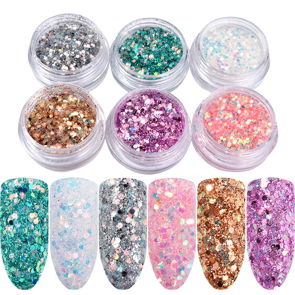 6 قطعة مسمار بريق الترتر قزحي الألوان رقيقة جدا مختلط اللون Paillette DIY بها بنفسك تصميم رقائق مانيكير الزخرفية #6