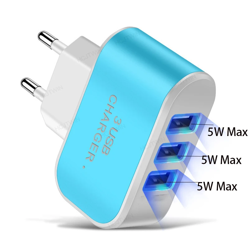 3USB EU US Plug LED Mobile Phone Chargers Multi-Head Travel Charger 3Ports LED Light Phone Charge Adapter EU Plug Charger