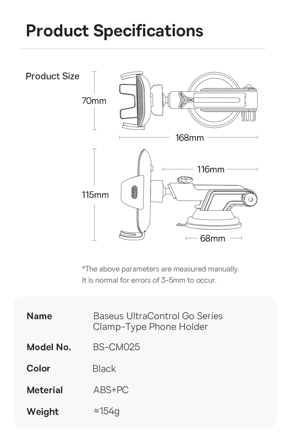 Baseus Autotelefonhalter mit Saugnapf, 360-Grad-Universal-Smartphone-Klemmständer, GPS-Halterung, Unterstützung für iPhone, Samsung, Huawei – Detail 13