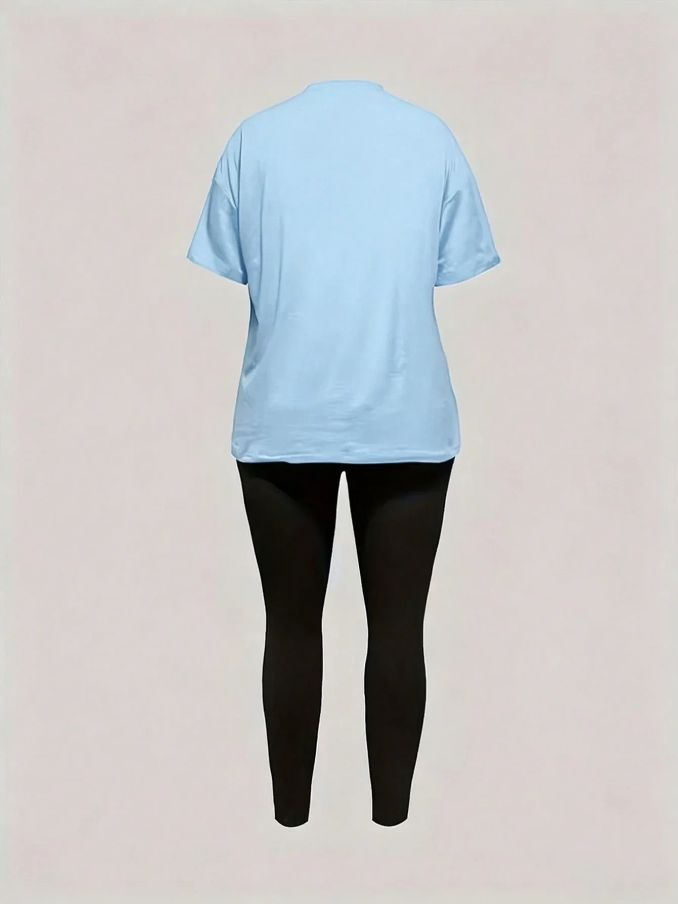

Summer Plus Size Women's Sport Short Sleeve T-Shirt And Leggings Set Elastic Casual Two Piece Outfit