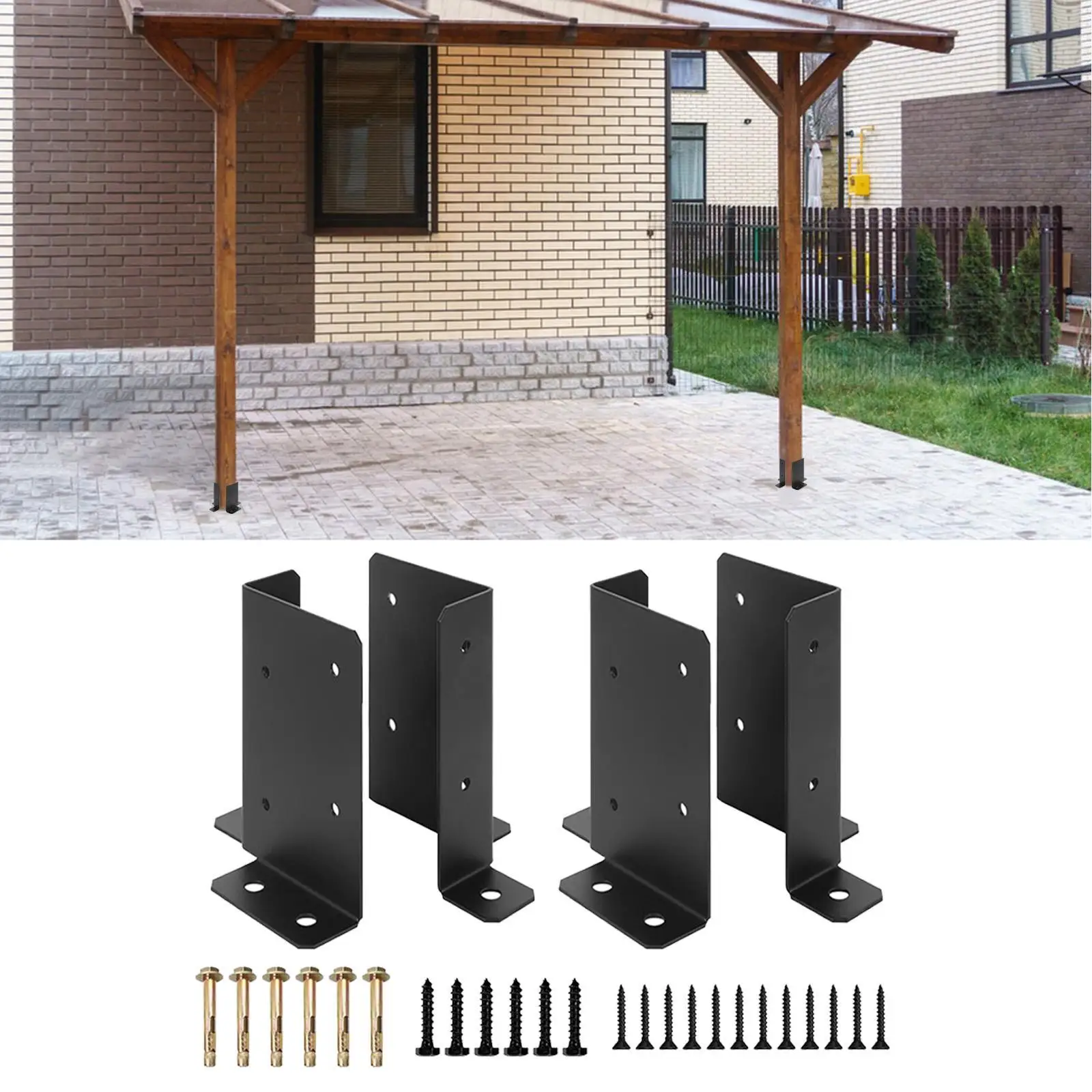 

4 Pieces Adjustable Deck Post Anchor Base Brackets Hardware for Fencing