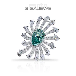GIGAJEWE 9*11mm Pear Cut Natural Cyan And Brown Color Moissanite Brooches S925 Silver 18K Gold Plated Diamond Test Passed Gift