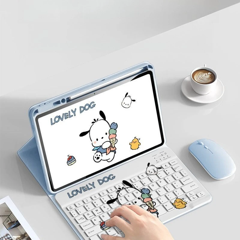 

Cute Pochacco Wireless Bluetooth Keyboard Magnetic Split Keyboard with IPad Protective Cover for IPad Air8 Pro 11 11th 10th 9th