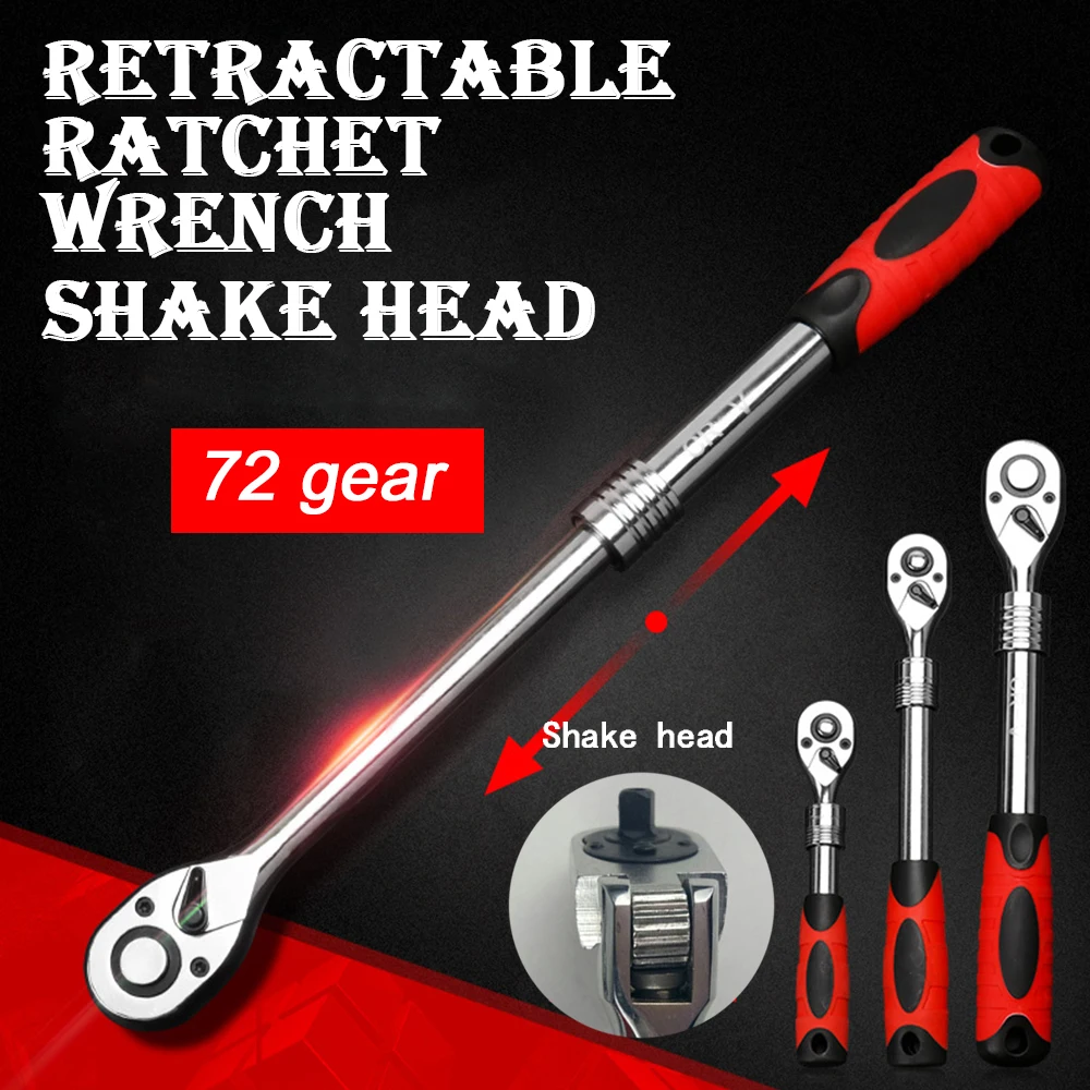 1/4 1/2 3/8 Retractable Torque Wrench Anti Skid Handle Shake Head Ratchet Wrench Hand Tool Socket Wrench