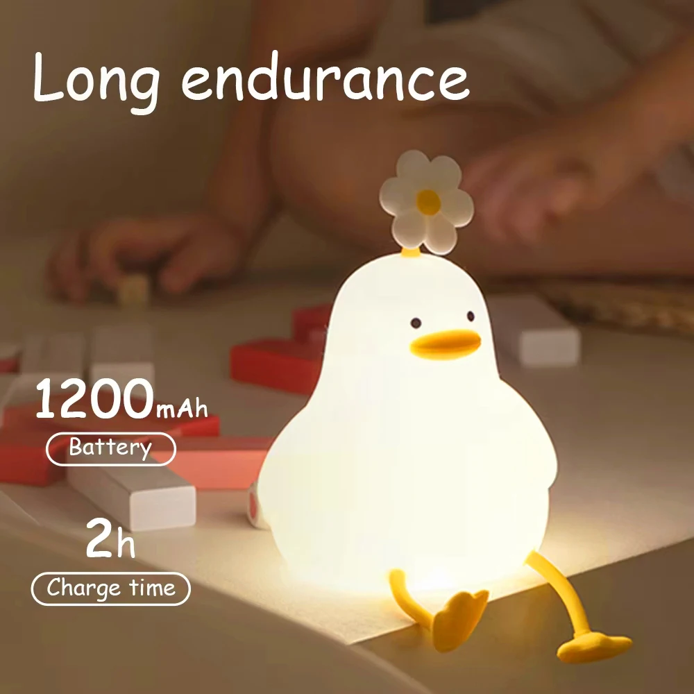 LED Night Lights Silicone Cute Duck Dimmable Nursery Sleeping Lamp USB Rechargeable Bedside Touch Lamp for Kids Room Decor