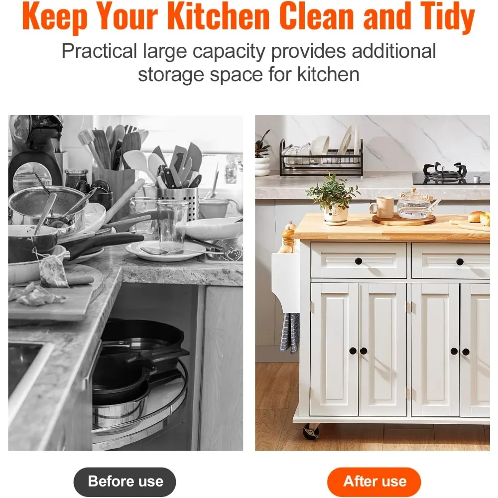 Carro de isla de cocina con tapa de madera, carrito de almacenamiento móvil de 35,4 de ancho con mesa rodante y estante para especias