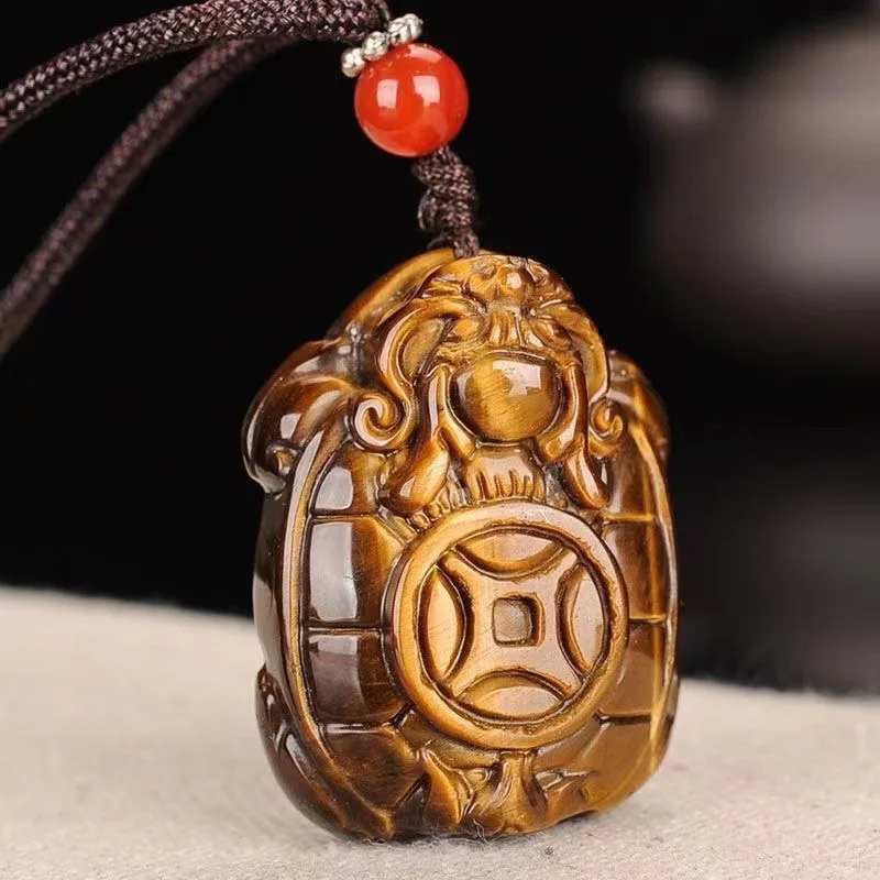 

Натуральный тигровый глаз, кристалл, целебные камни, кулон в виде дракона, черепахи, ожерелье для мужчин и женщин, ювелирные изделия, подвески на удачу, амулеты