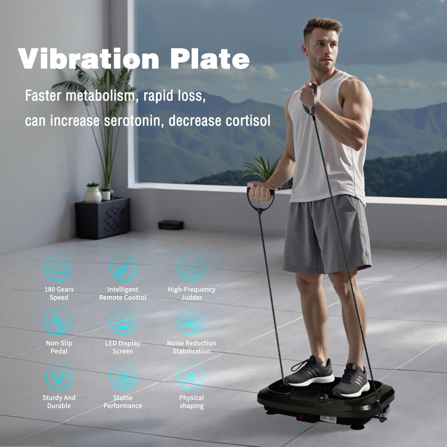 Vibration Plate Weight Loss Platform Whole Body Workout Massager Exercise Machine Board Resistance Bands Remote Control Burn Fat