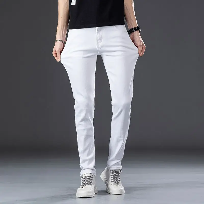 Spring Summer Men\'s White Jeans Fashion Skinny Stretch Casual Thin Denim Pants Comfortable Soft Male Trendy Korean Trousers