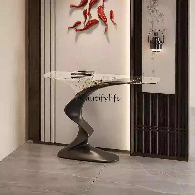 

1P13Welcome pine transparent gold foil version entrance table light luxury high-end art entrance table