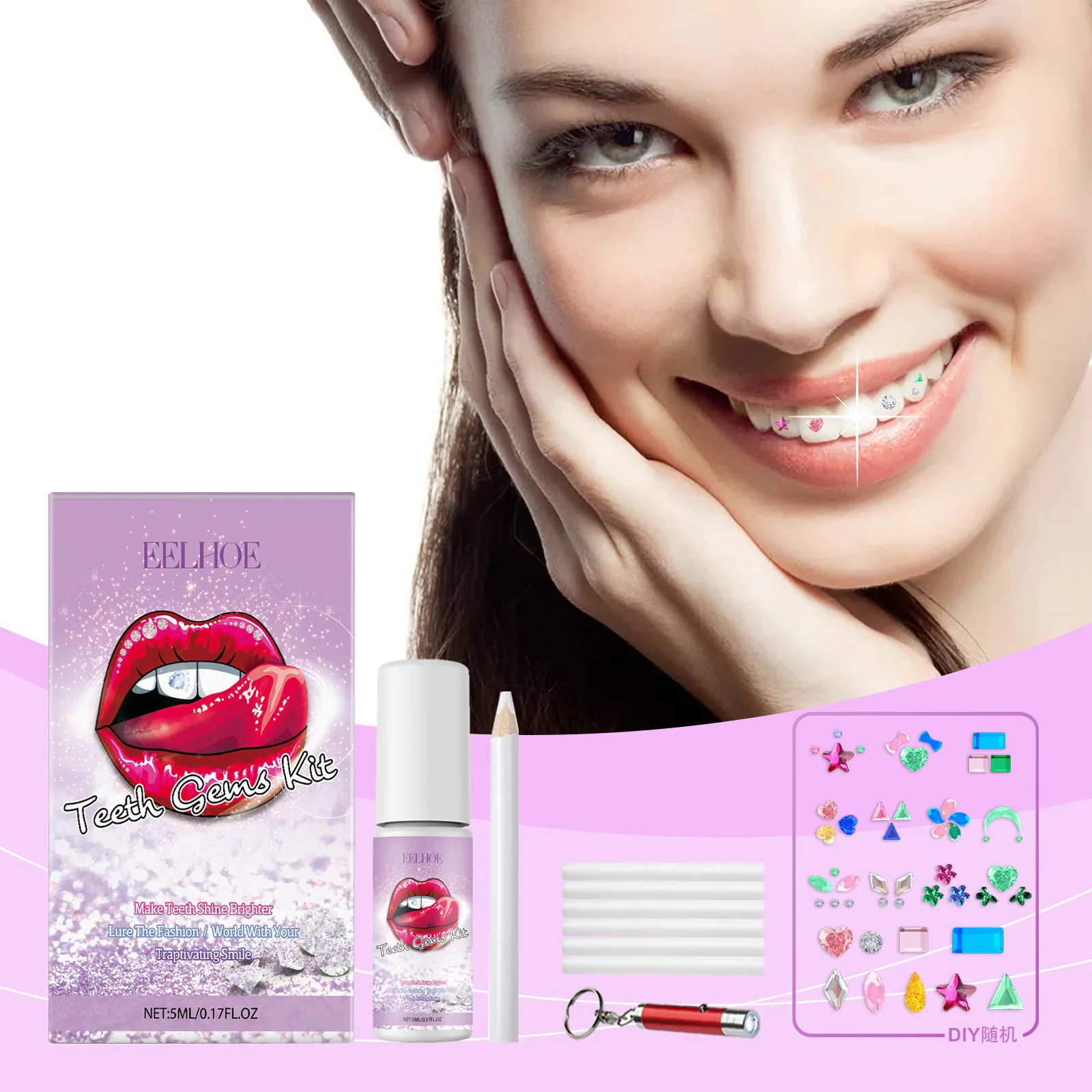 

EELHOE Professional Tooth Gems Kit with Dental Glue - Sparkling Diamond Tooth Jewelry for Teeth Decoration & Glitter Accessories