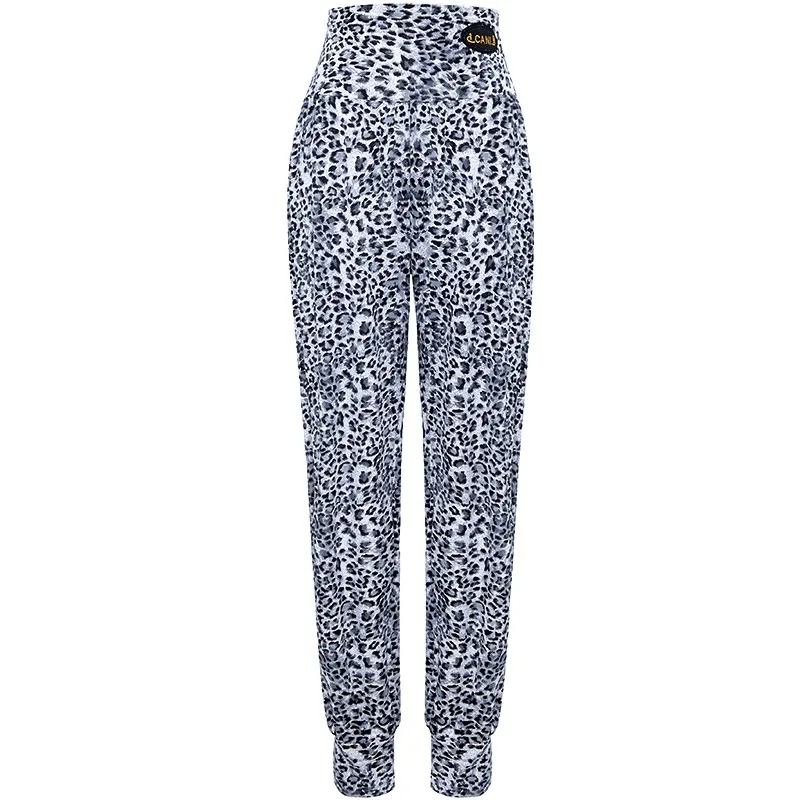 Pantaloni da ballo latino leopardo donna nuovi pantaloni da ballo larghi a vita alta Cha Cha Rumba Samba abbigliamento da pratica pantaloni neri