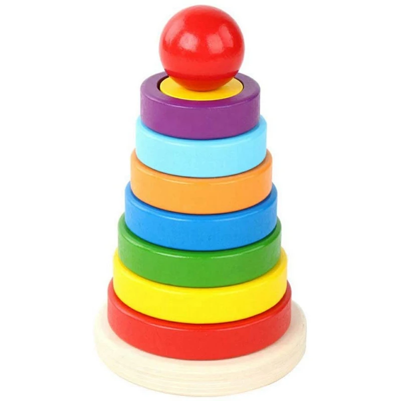 Children's Puzzle Blocks Kids Toys Rainbow Tower Pyramid Nesting Stacking Toy Games Toy Colorful Round Block Toy