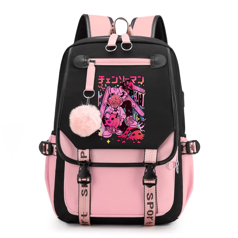 Ransel Anime Harajuku, ransel Laptop kapasitas besar, ransel ritsleting USB, ransel Anime jalanan remaja, ransel Anime Harajuku