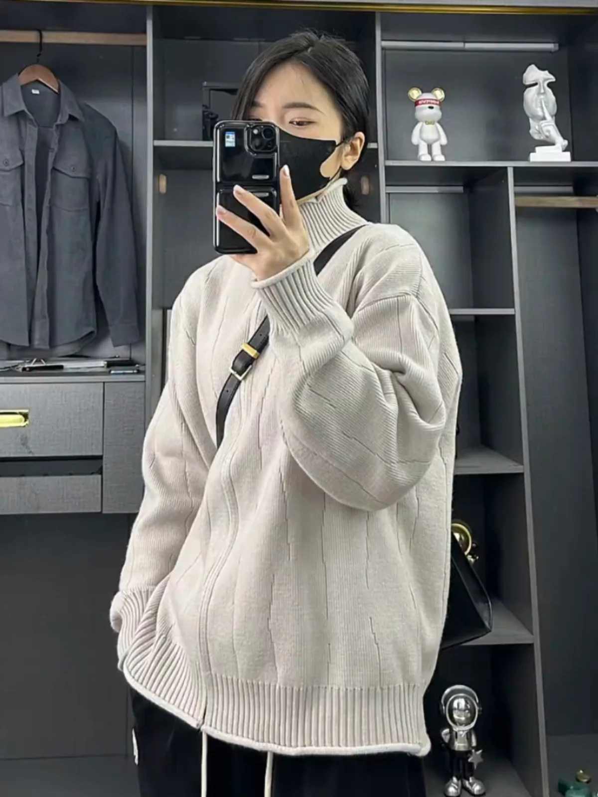 

Мужской вязаный кардиган с воротником-стойкой, весна-осень 2024, новинка, в корейском стиле, с высоким воротником, свободного кроя