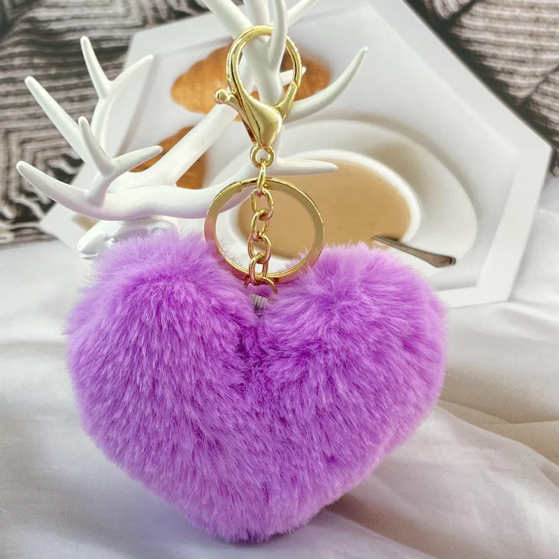 Pompom coração chaveiro para mulheres senhora saco encantos de pelúcia colorido pêssego coração pingente chaveiro saco decoração presente chaveiros de pelúcia
