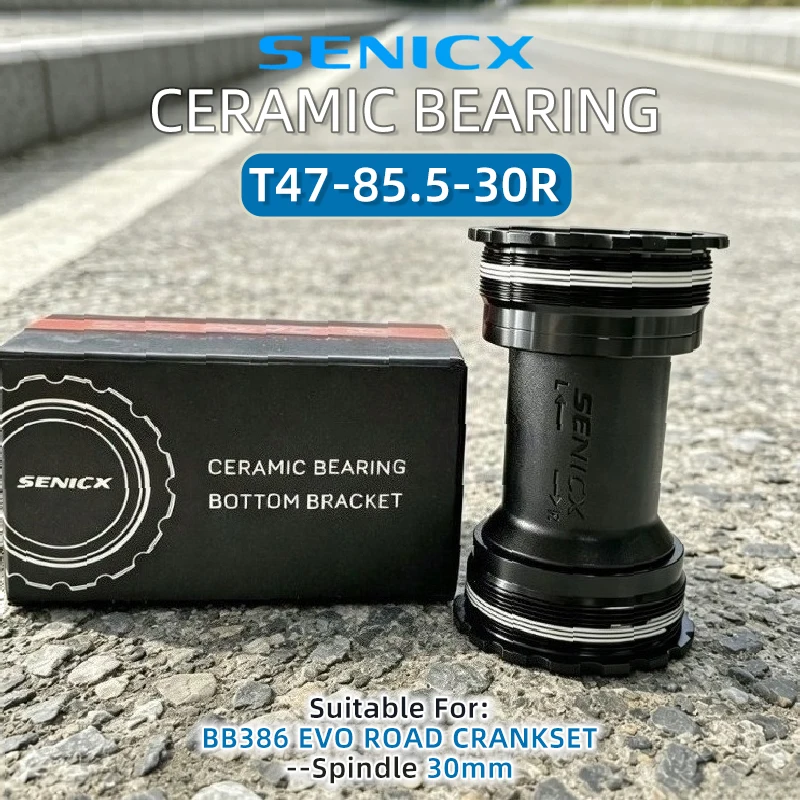 SENICX T47 Boîtier de pédalier de vélo 85.5 en céramique, compatible Sram/BB386 EVO, pour pédalier à axe de 30mm, mouvement central de vélo étanche