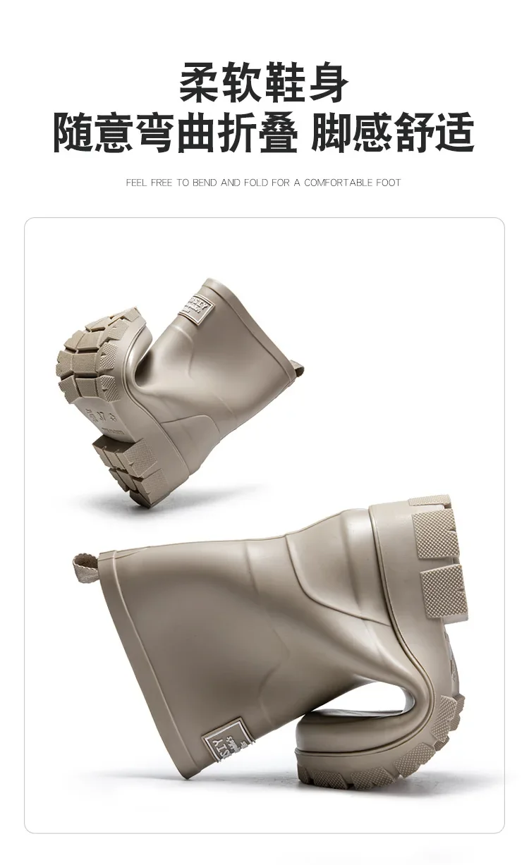 2026 Modische koreanische Damen-Regenstiefel (Wadenhöhe) mit dicker Sohle, verschleißfest, rutschfest, wasserdicht, für die Autowäsche geeignet – Detail 10
