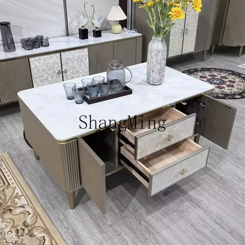 

CL Light Luxury Shell Coffee Table High-End Living Room Home Solid Wood Tea Table Marble TV Cabinet Coffee Table Set