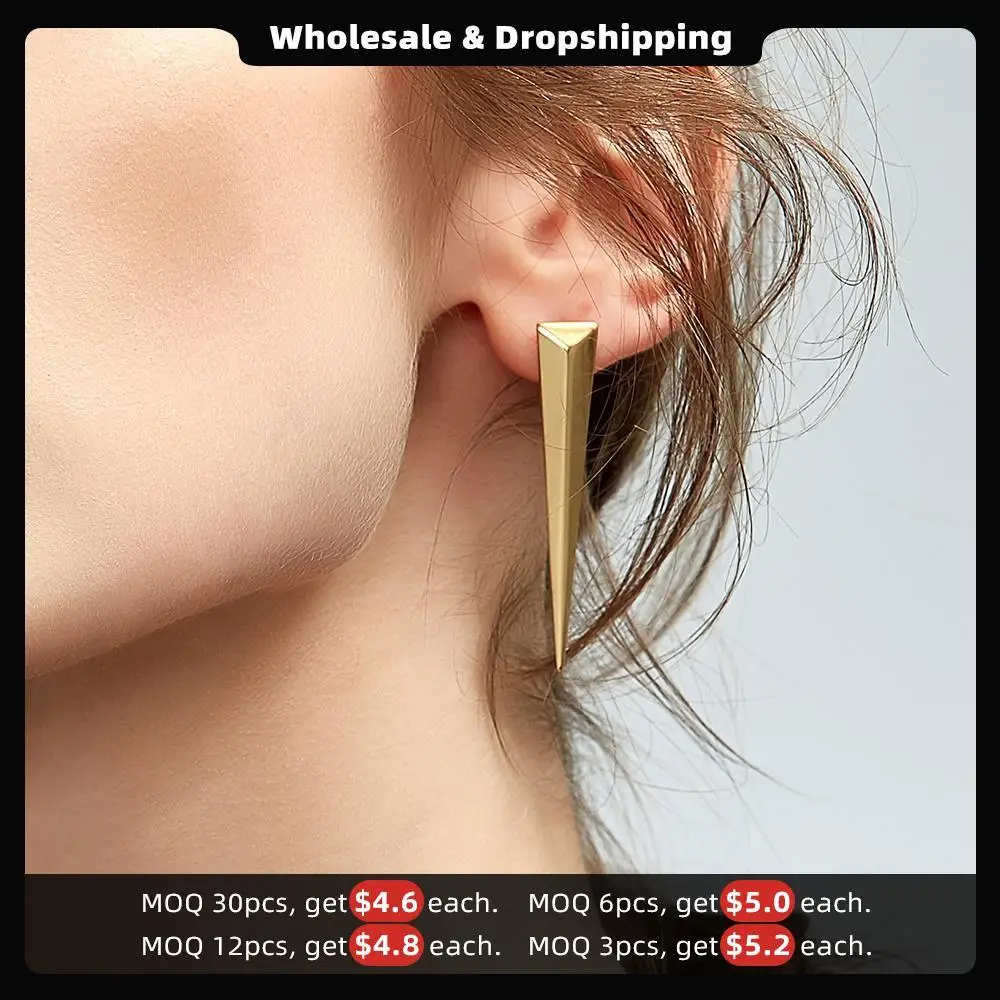 Enfashion Punk Triangle Long Earring Ear Studs Rose Gold color Dangle Earrings Stainless Steel Drop Earrings For Women Jewelry