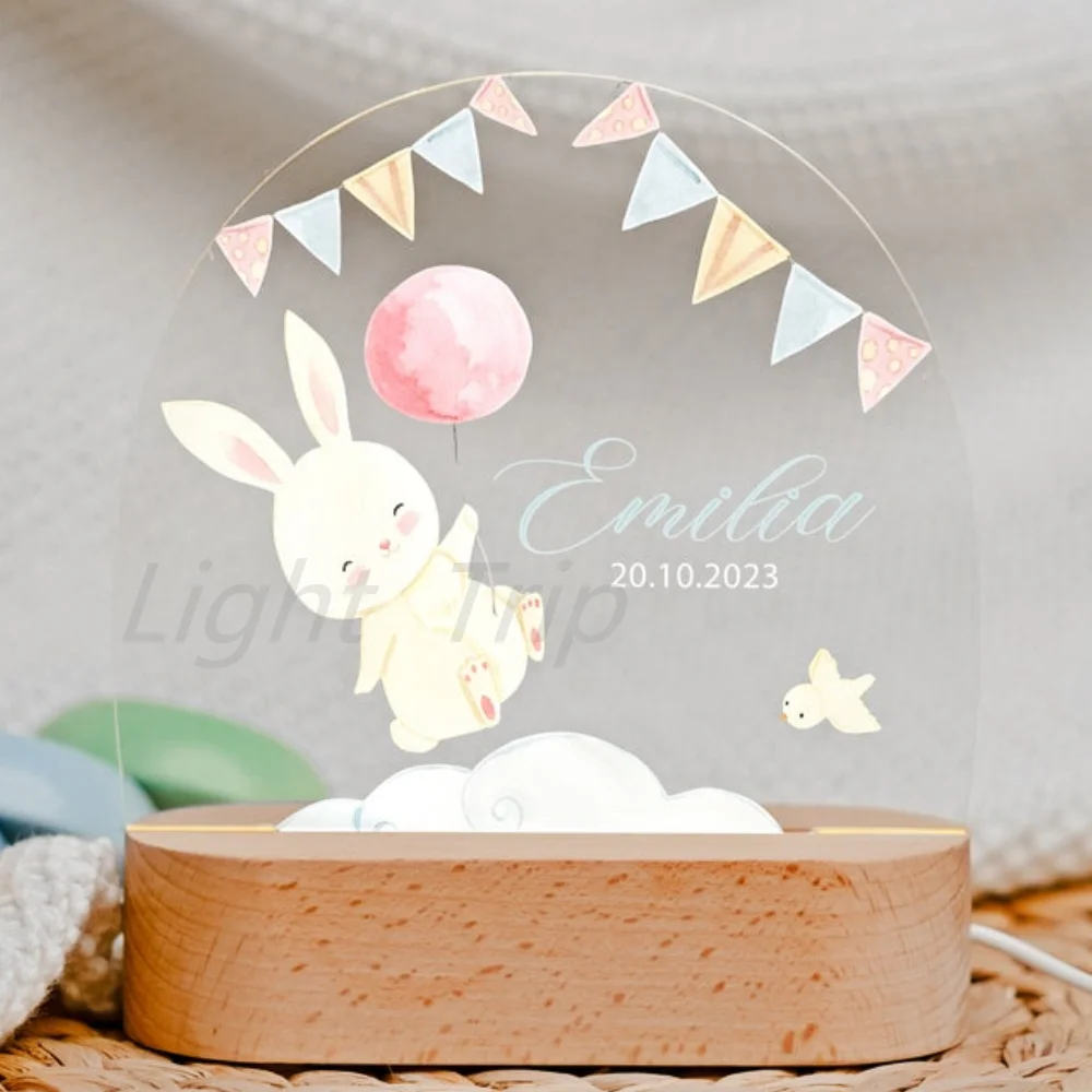 Luz de noche acrílica de oso personalizada, lámpara Bohemia con nombre personalizado, decoración de arcoíris, regalo para Baby Shower, regalo de primer cumpleaños