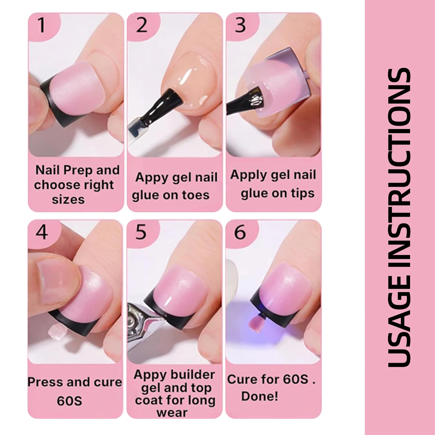 150 Stück schwarze, französische, rosarote, künstliche Zehennägel, kurze, quadratische, matte, schwarze, französische Press-On-Gel-Zehennägel, sommerlich tragbare, künstliche Nägel – Detail 7