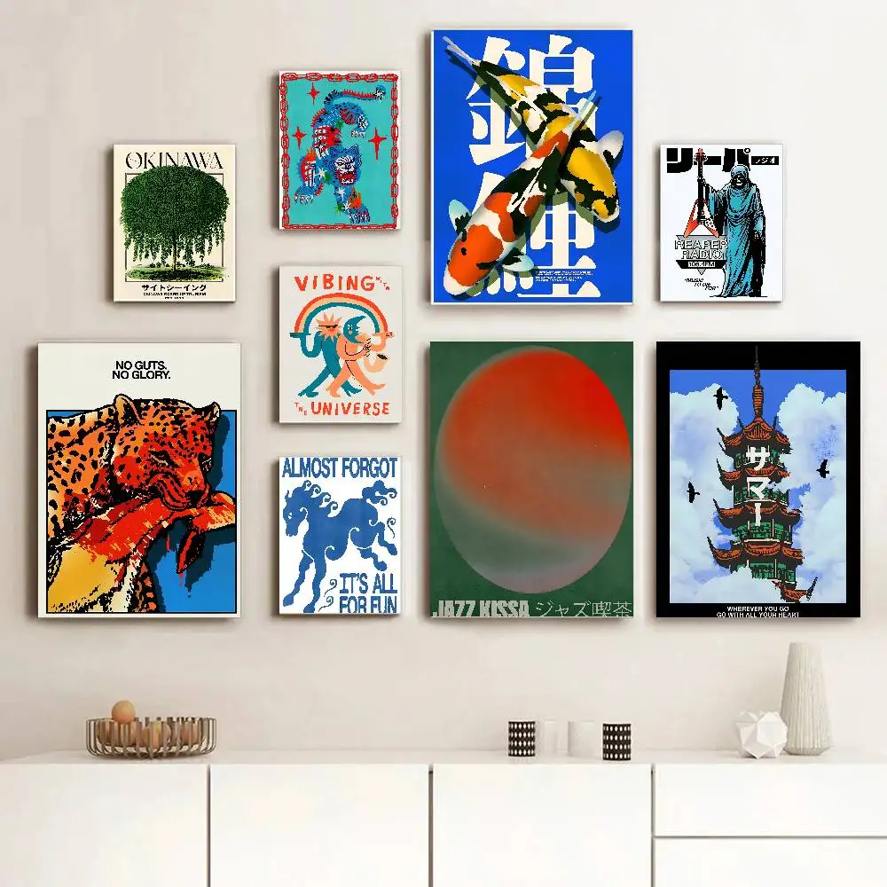 Japan Okinawa Green Tourism Willow Sunset Vintage Poster Ghost Tiger Prints for Home Living Room Studio Wall & Table Decor - view 3