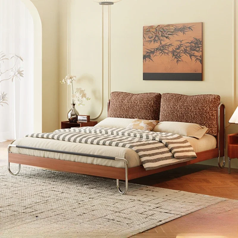 

2025 New French Modern Bed Bedroom Wood Fabric 180X200cm Loft Double Beds King Adults Floating Camas De Dormitorio Furniture