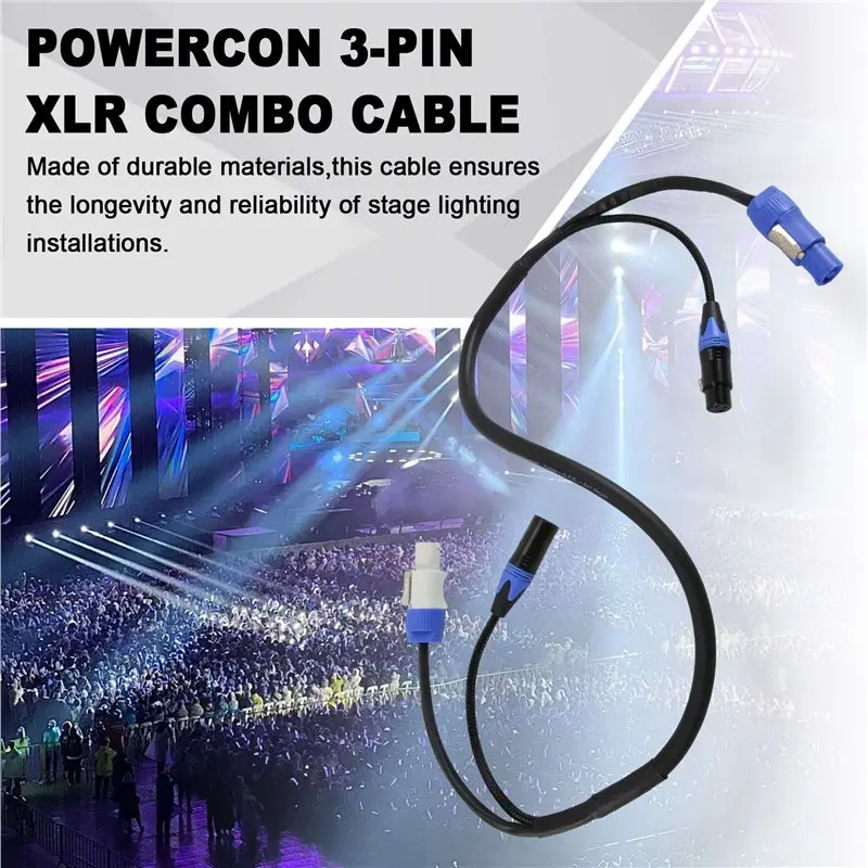 DT51 Powercon 3-Pin XLR Combo Cable 1m DMX512 Power Con Cable for Stage Lighting LED Screen