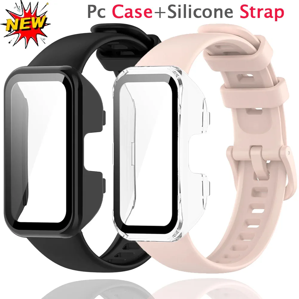 PC-Gehäuse + bequemer Silikonriemen für Huawei Band 10/9/8, sturzsicherer HD-Bildschirm, gehärtete Schale und Sportarmband für Huawei Band 10