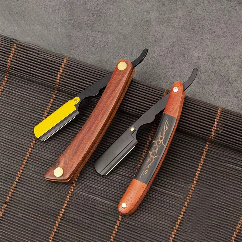 

Парикмахерская бритва из нержавеющей стали, деревянный держатель для парикмахерских ножей, ручная бритва, парикмахерская, бритье, держатель ножа для обрезки лица