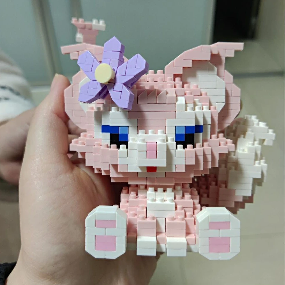 Disney StellaLou Anime Princess Building Blocks Stitch LinaBell Hello Kitty Figures Blocks Toys Bricks Assemble Toys Kids Gifts