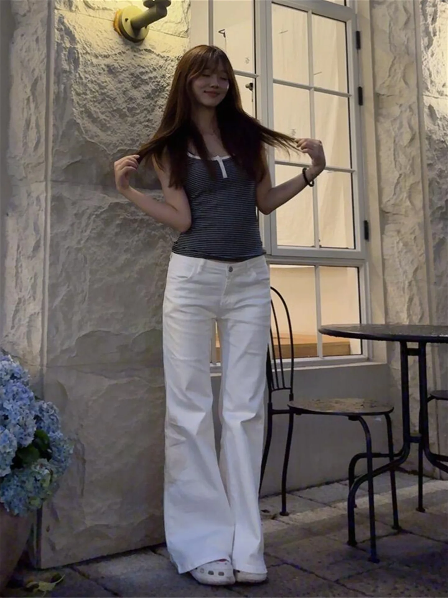 

American Style Low Waist Bell Bottom Jeans Women's Spring Summer Loose Wide Leg Pants Casual Cotton Denim High Waist