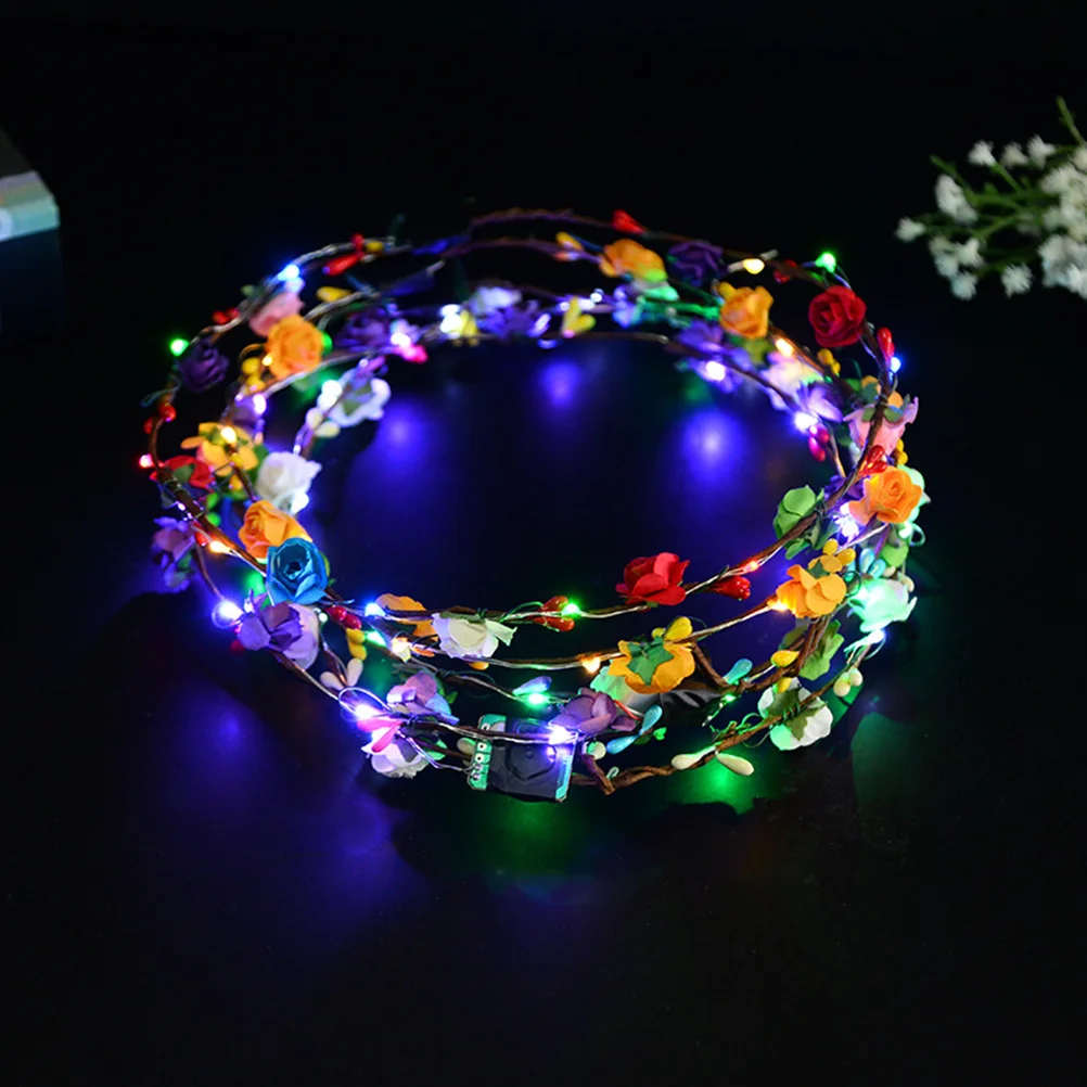 

7Pcs LED Flower Crown Luminous Headband Mixed Color Romantic Hair Wreath for Wedding Party Festival Girls LED Flower Wreath