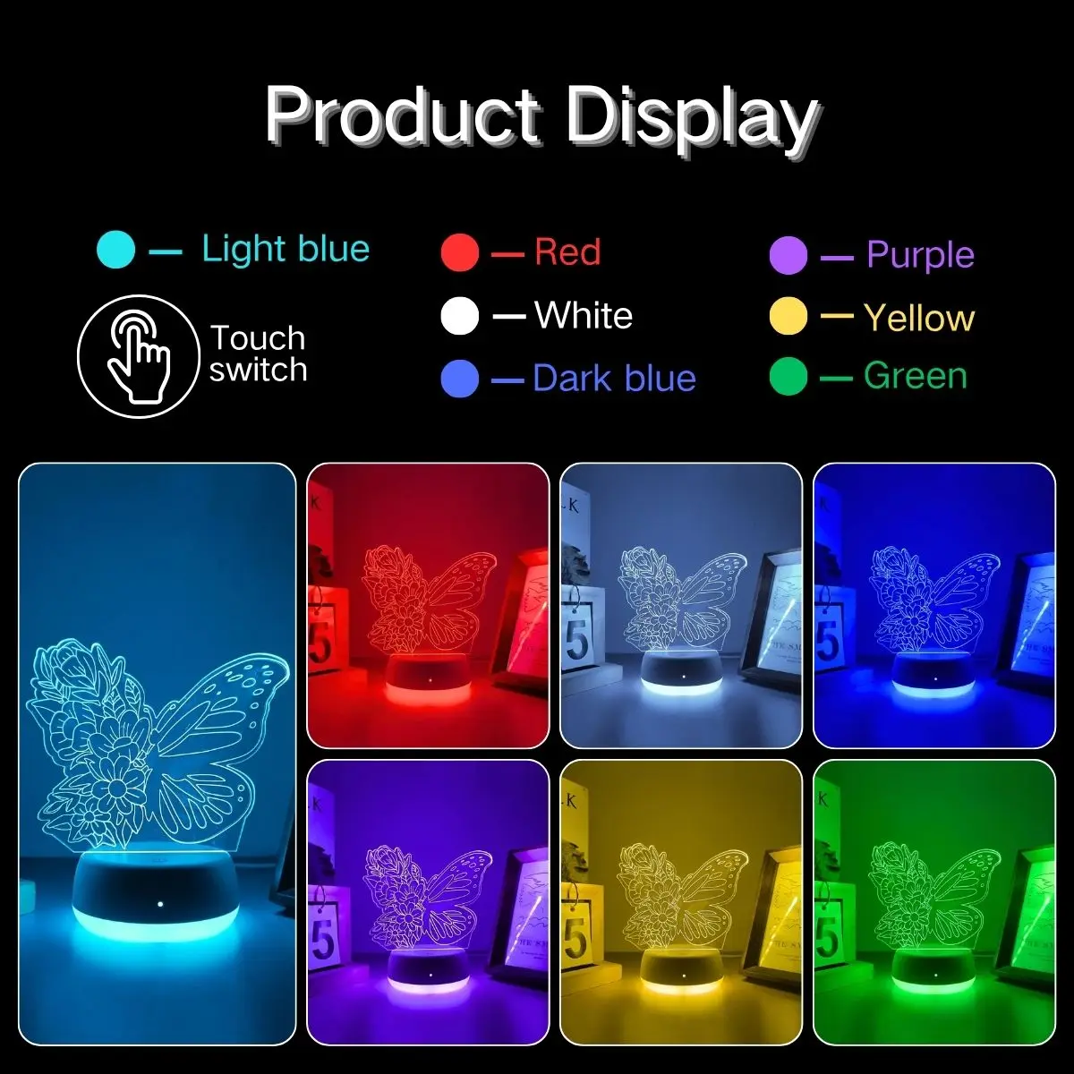 1pc Modern Creative Flower Butterfly 3D Night Light, USB Powered, Seven Color Changing, Even Illumination, Eye-Friendly