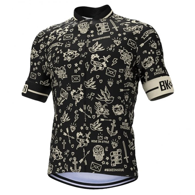 Bike Tattoo Cycling Jersey Short Sleeve Clothing Black White Bicycle Wear Top Shirts Multifunctional Tube Neck Warmer