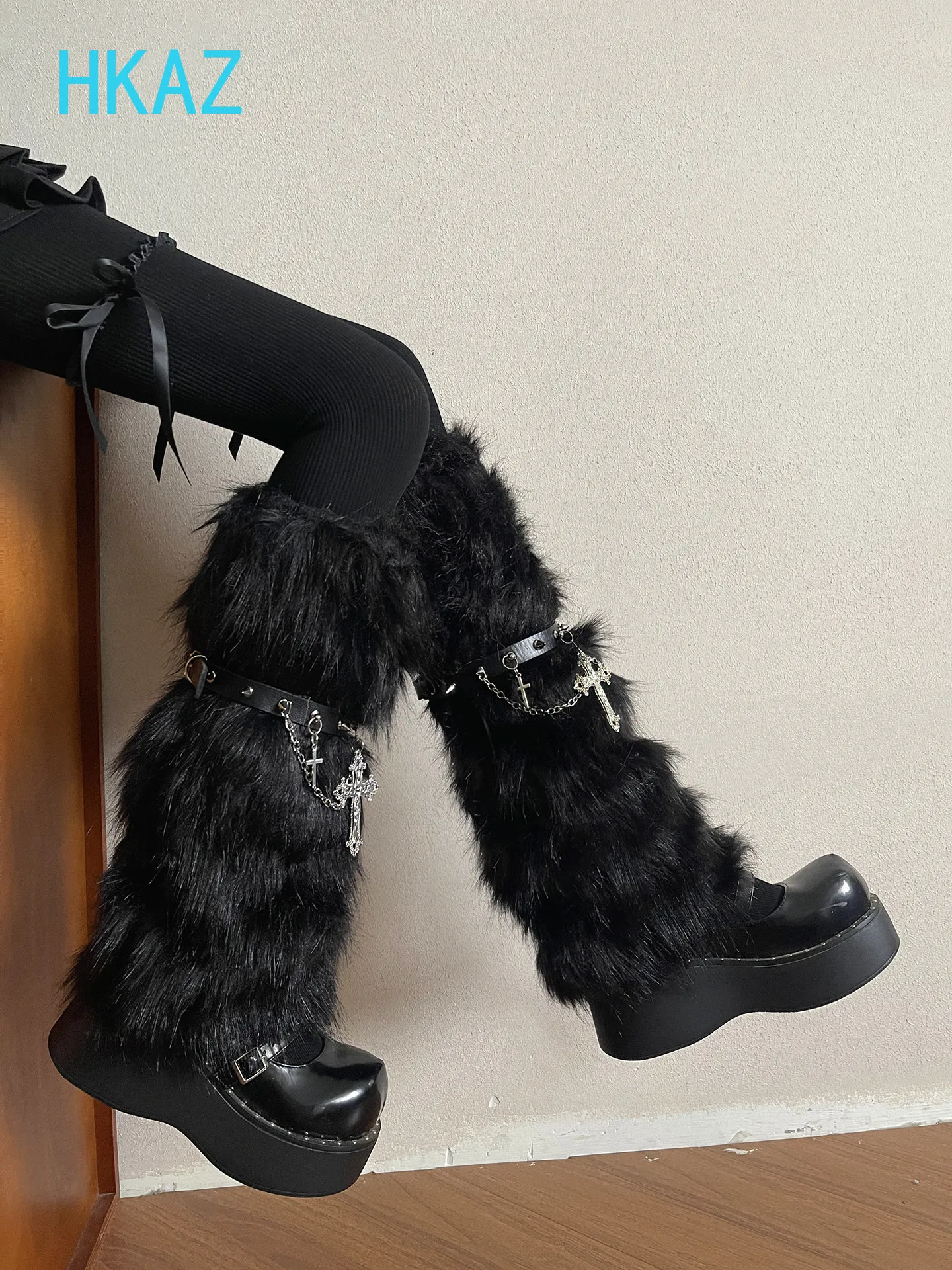 Leg Warmer for Women Winter New Subculture Sweet Girls Versatile Y2K Babes Fluffy Rivet Chain Leg Ring Hairy Stockings Cover