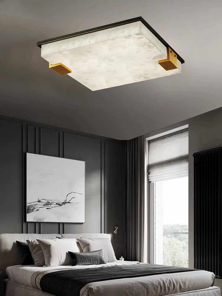 Home Appliance Bedroom Ceiling Lights Lamparas Luxury Black Bronze Modern Home Decoration Real Marble Square Ceiling Chandelier